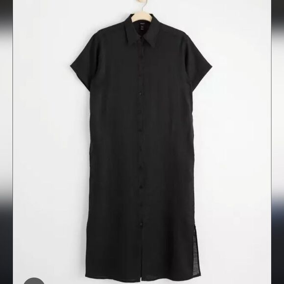 Well Worn Black Short Sleeve Linen Dress - Picture 3 of 7